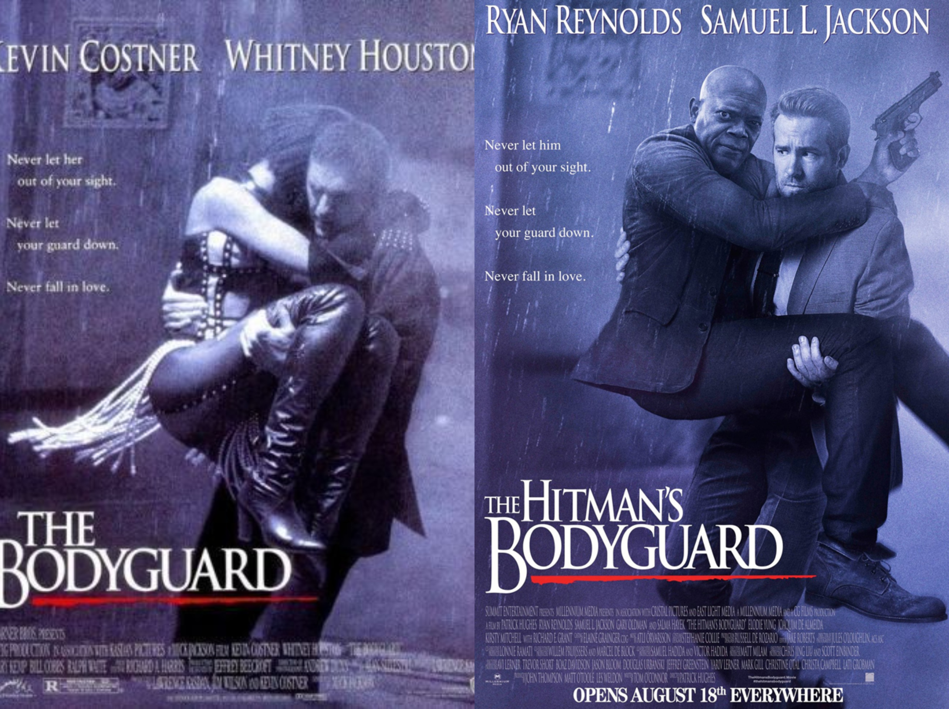 Posters for The Bodyguard and The Hitman's Bodyguard